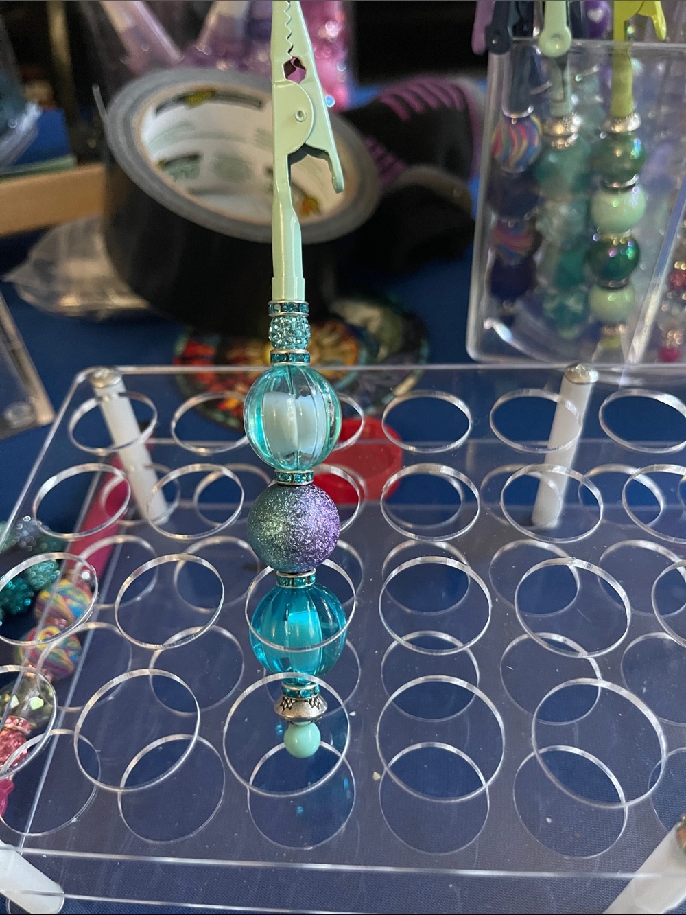 Hand Crafted Teal Aqua Beaded Smoking Clip Accessory